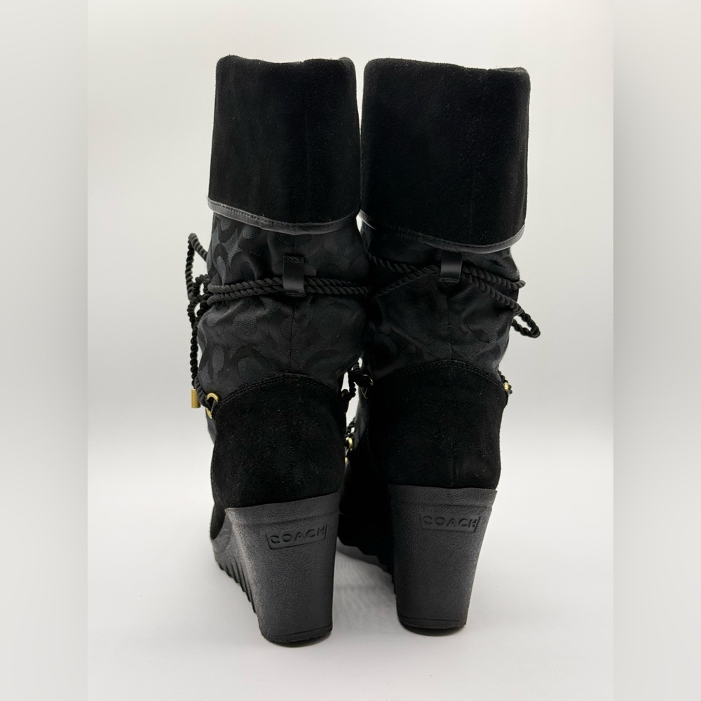 COACH Black Maisy Signature C Logo Monogram Wedge Boots Size 9.5 B - Picture 15 of 17